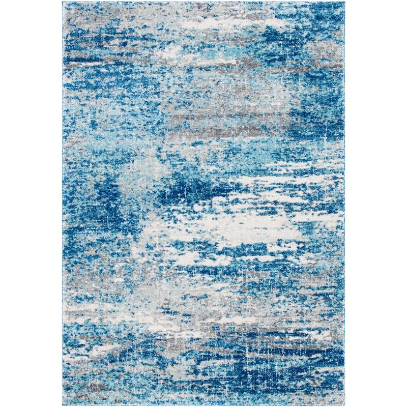 Light Blue and Grey Abstract Synthetic Area Rug