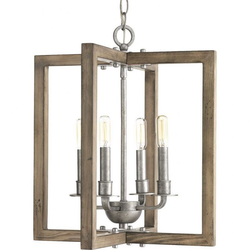 Turnbury 4-Light Galvanized Wood Frame Pendant Chandelier