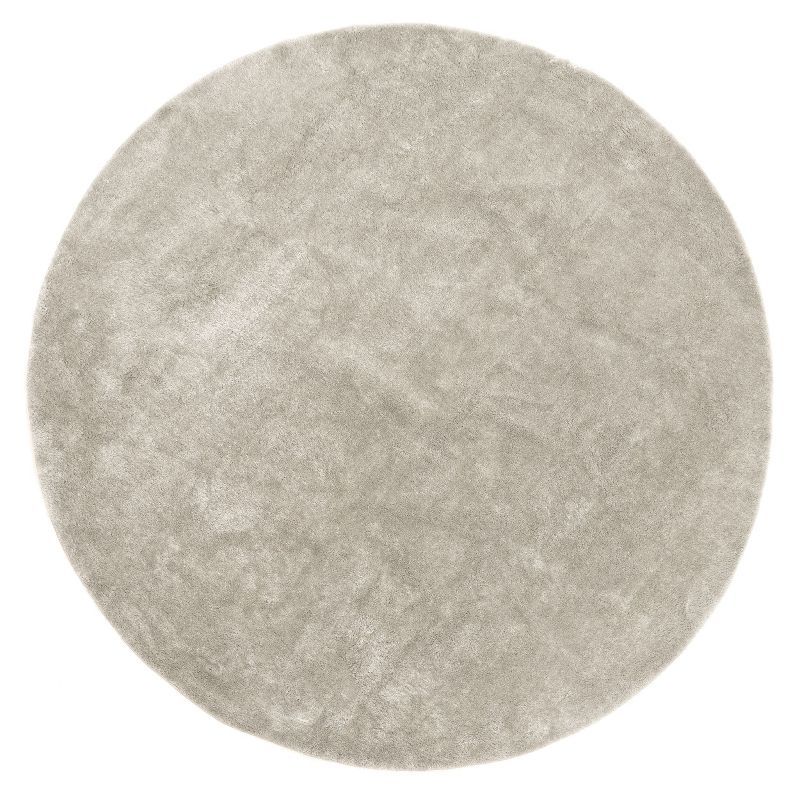 Beige Round Washable Shag Synthetic Area Rug