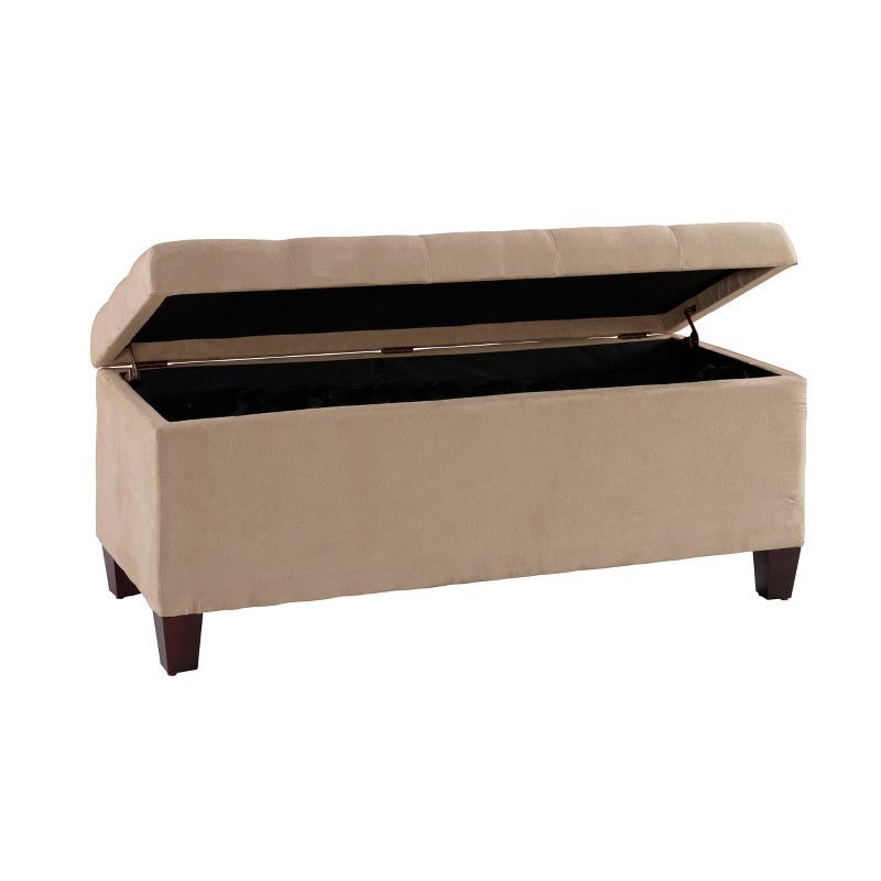 Beige Upholstered Shoe Storage Ottoman with Tufted Top