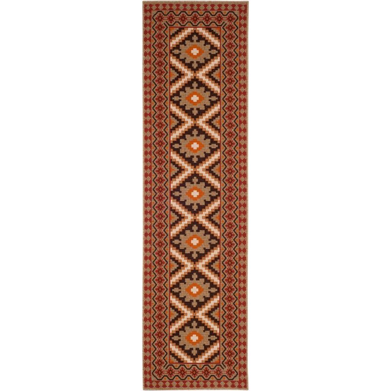 Reversible Easy-Care Synthetic Runner Rug in Red/Natural, 2'3" X 14'