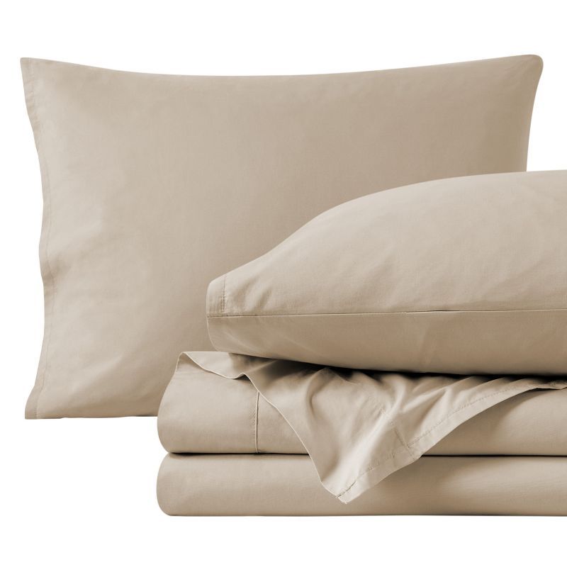 French Beige Organic Cotton Percale Queen Sheet Set