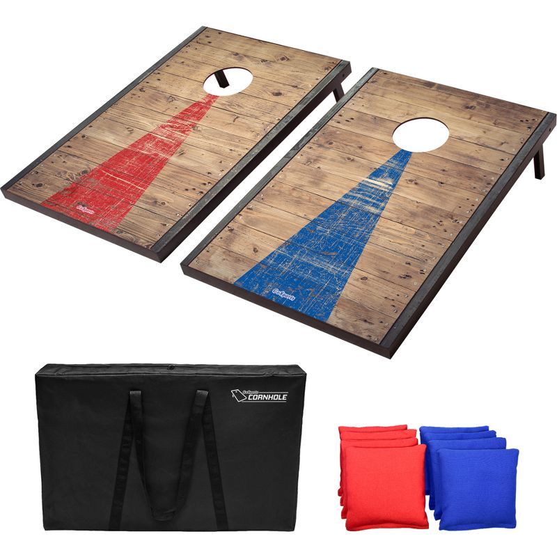 Rustic Wood Cornhole Set with Bean Bags and Carrying Case