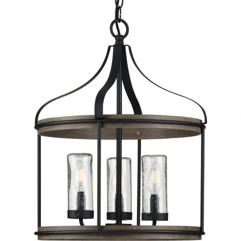 Brenham Matte Black 3-Light Farmhouse Pendant with Seeded Glass