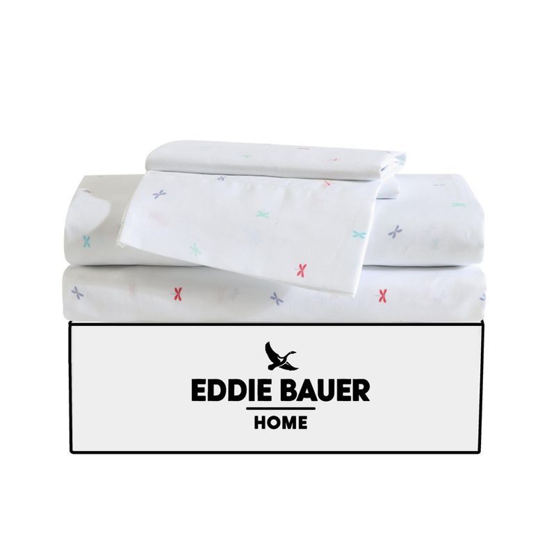 White and Multicolor Dragonfly Print Queen Microfiber Bedding Set