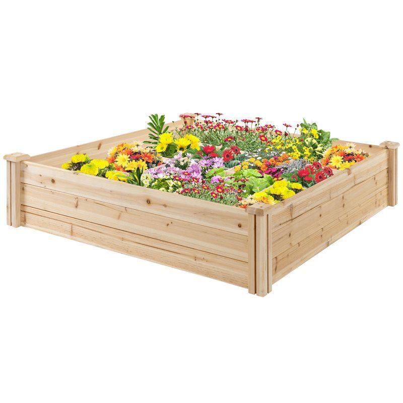 Natural Wood Outdoor Raised Garden Bed Planter Box