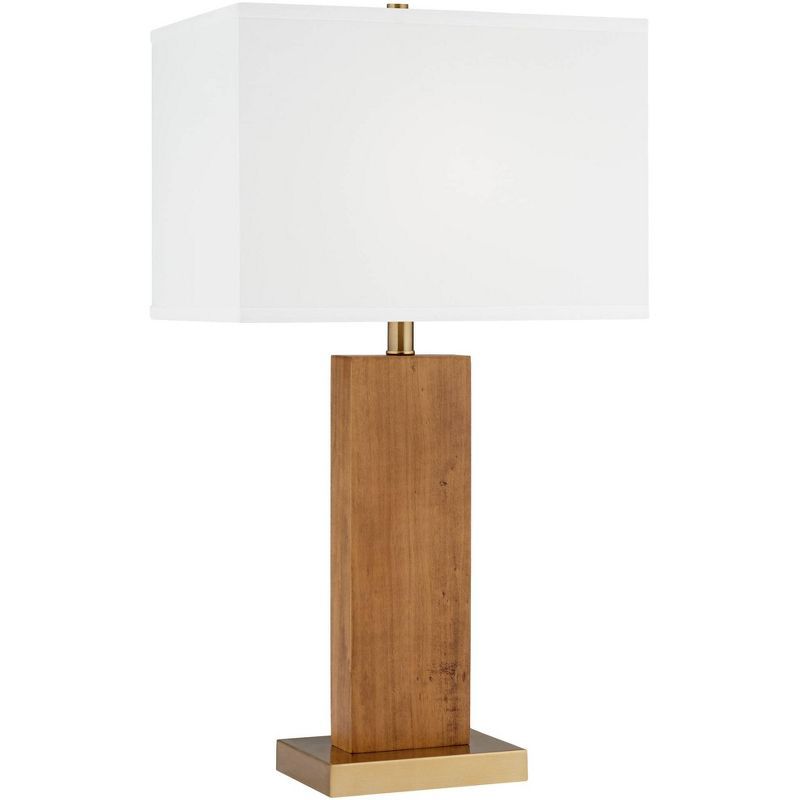 Walnut and Gold 29" Modern Wood Table Lamp with White Shade