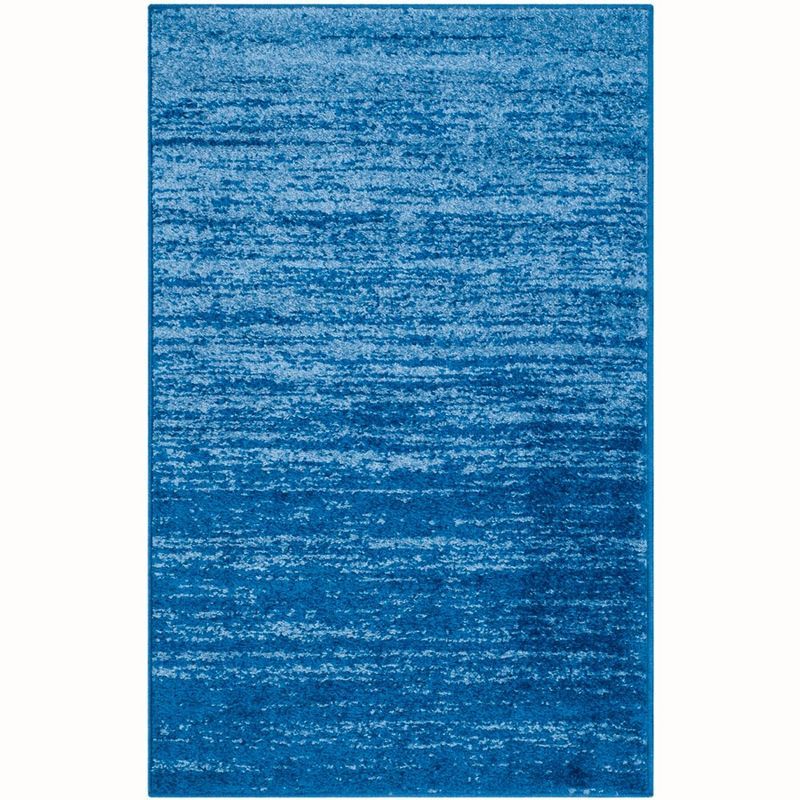 Modern Ombre Light Blue/Dark Blue Hand-Knotted Square Accent Rug