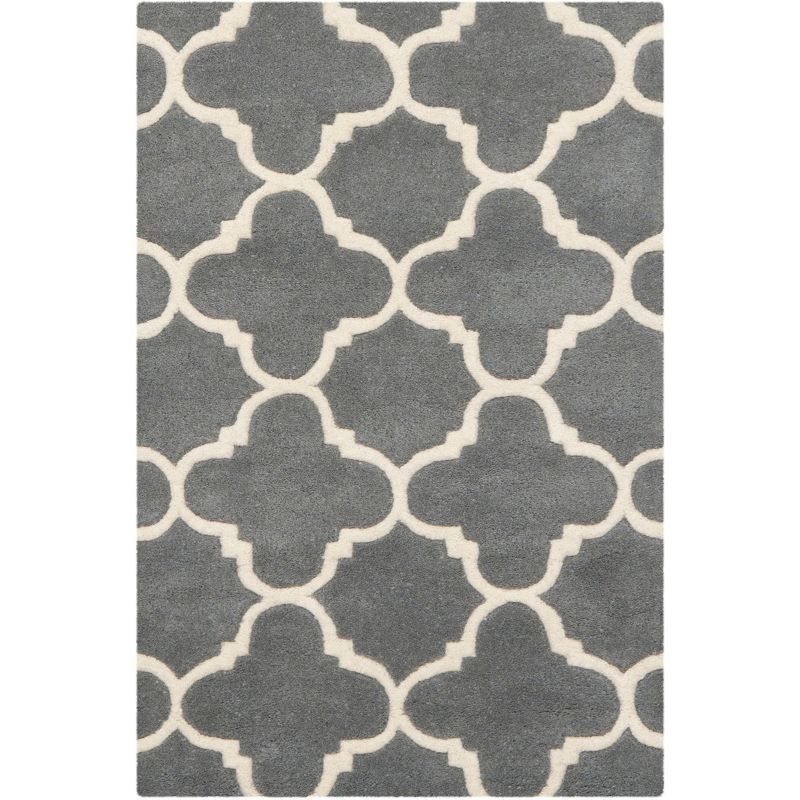 Hand-Tufted Dark Grey & Ivory Wool Round Accent Rug