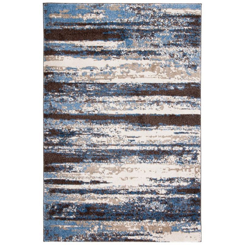 Cream & Blue Abstract Shag Area Rug 5' x 8' - Easy Care Synthetic