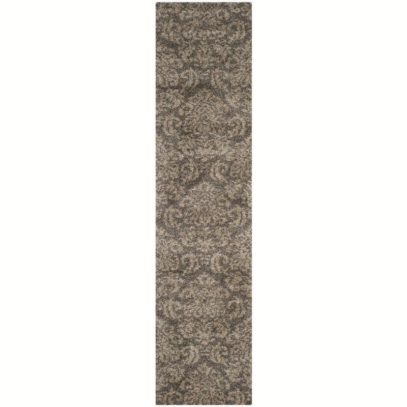 Handmade Smoke and Beige Floral Shag Rug, 27" x 11"