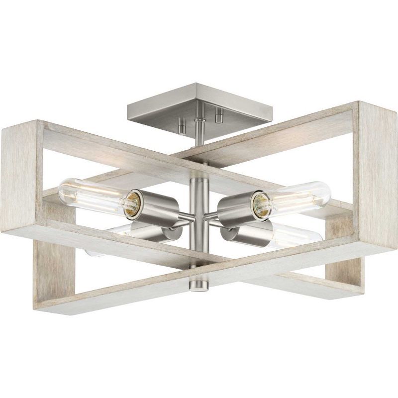 Boundary Brushed Nickel and Oak 4-Light Flush Mount