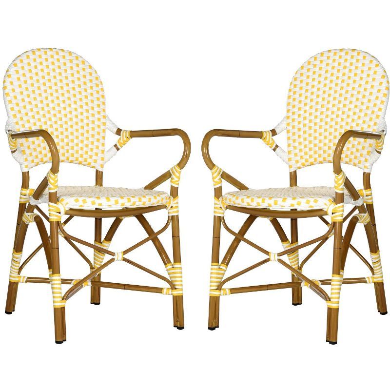 Coastal Cottage Yellow & White PE Wicker Armchair Set