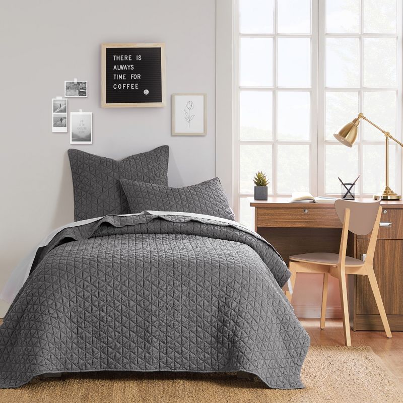 Gray Twin Reversible Microfiber Quilt Set