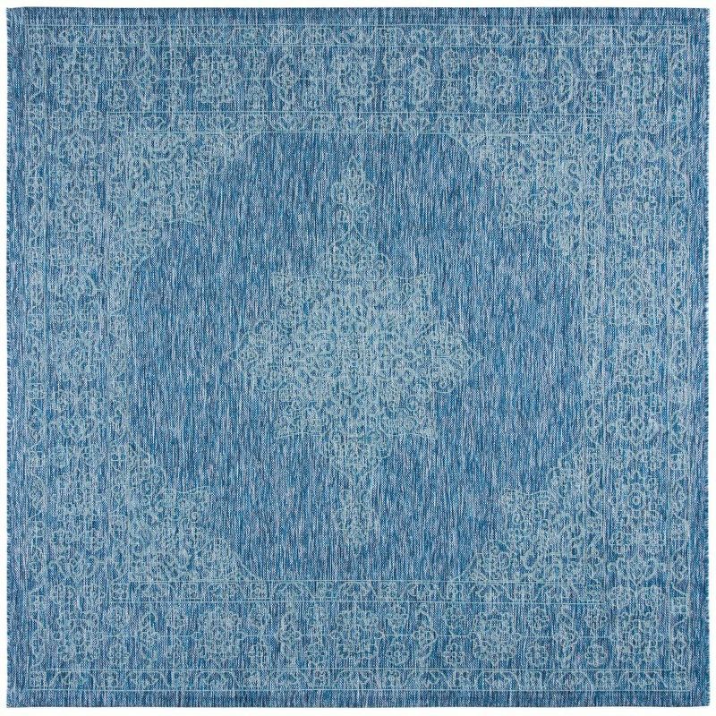 Ivory and Navy Square Flat-Woven Reversible Outdoor Rug