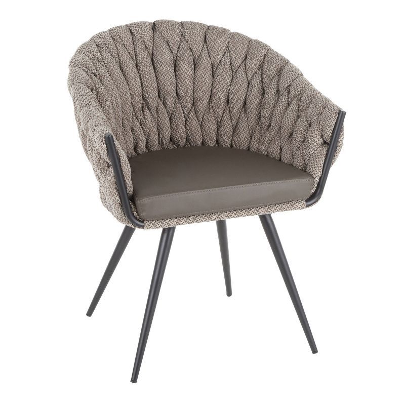 Gray Braided Faux Leather Accent Chair with Metal Legs