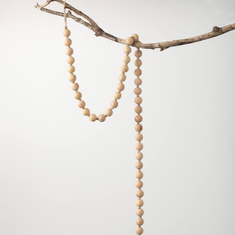 Natural Beaded Wood Garland 63" Tan