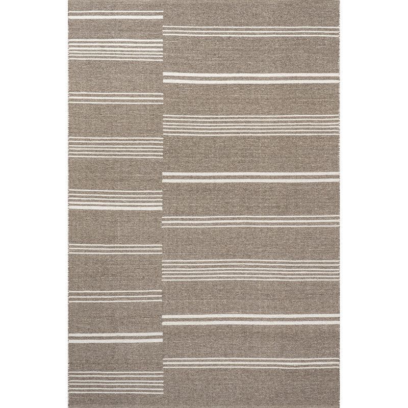 Handmade Dark Beige Wool Reversible Striped Runner Rug