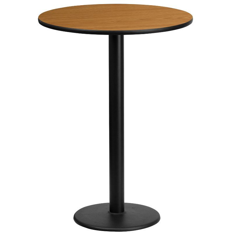 Natural Laminate Round Bar Height Table with Black Metal Base
