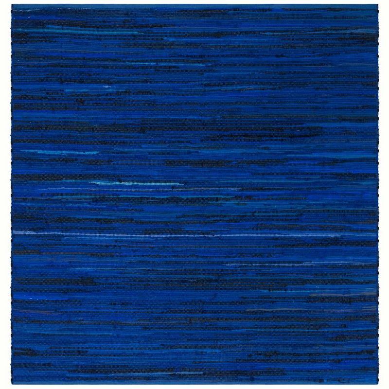 Handmade Blue Cotton Stripe 6' x 6' Square Rug