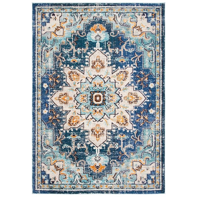 Blue and Light Blue Synthetic Non-slip Area Rug