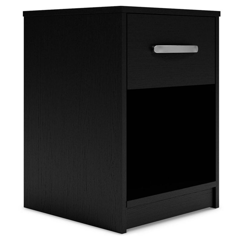 Black Transitional 1-Drawer Nightstand with Open Cubby