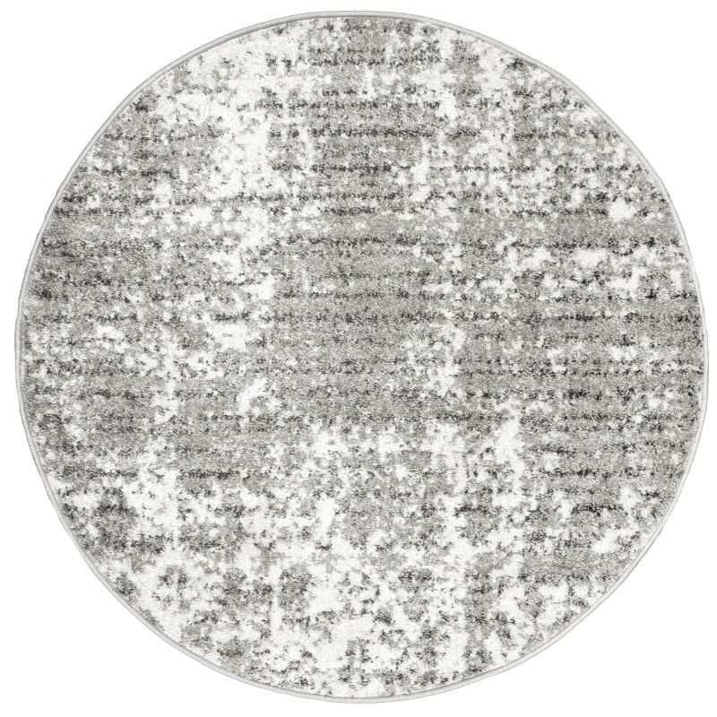 Gray Abstract Round Synthetic Easy Care Area Rug