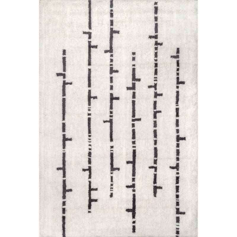 Ivory and Black Stripe Wool 4' x 6' Area Rug