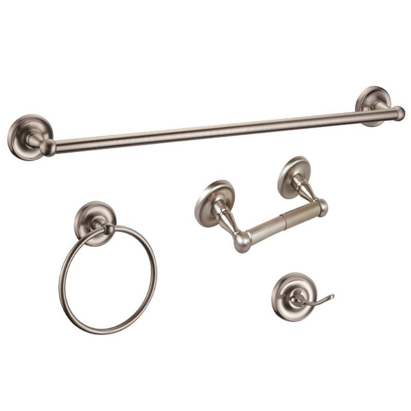 Satin Nickel 4-Piece Bathroom Accessory Kit with Towel Ring