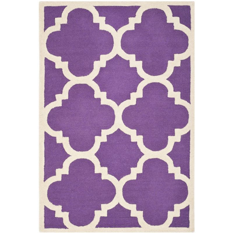 Hand-Tufted Purple and Ivory Wool Geometric Rug, 3' x 5'