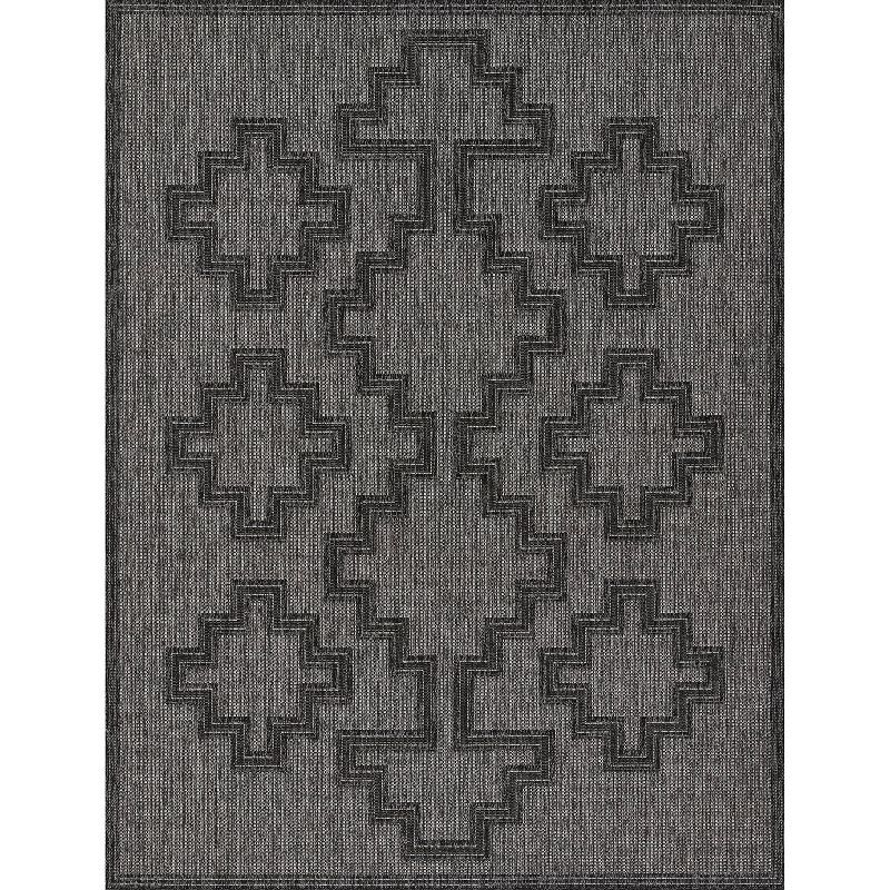 Charcoal Geometric Synthetic 4' x 6' Indoor/Outdoor Rug