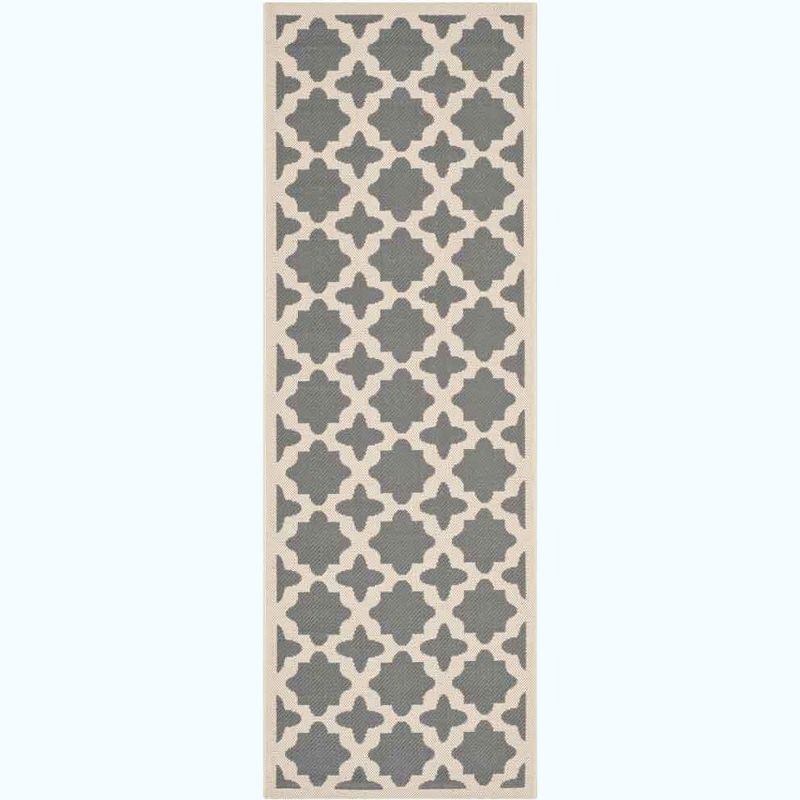 Reversible Anthracite & Beige Synthetic Indoor/Outdoor Runner Rug - 2'3" x 12'