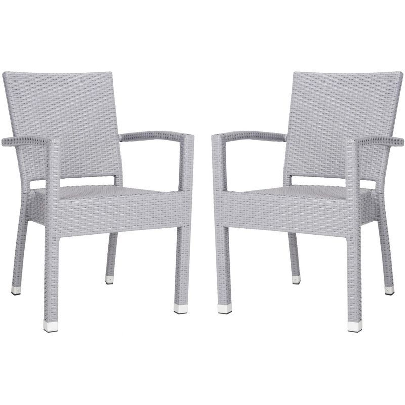 Kelda Gray Wicker Stacking Arm Chairs Set of 2