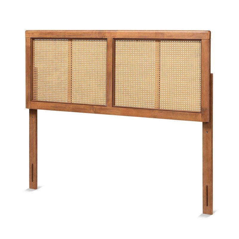 Gilbert Mid-Century Walnut Wood and Rattan Full Headboard