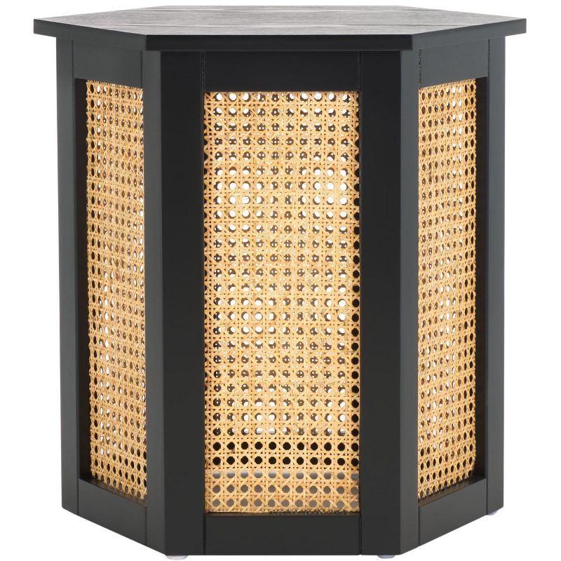 Danez Hexagonal Black and Natural Wood Cane Accent Table