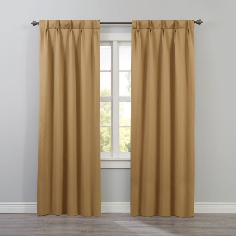 Gold Room-Darkening Pleated Polyester Curtains