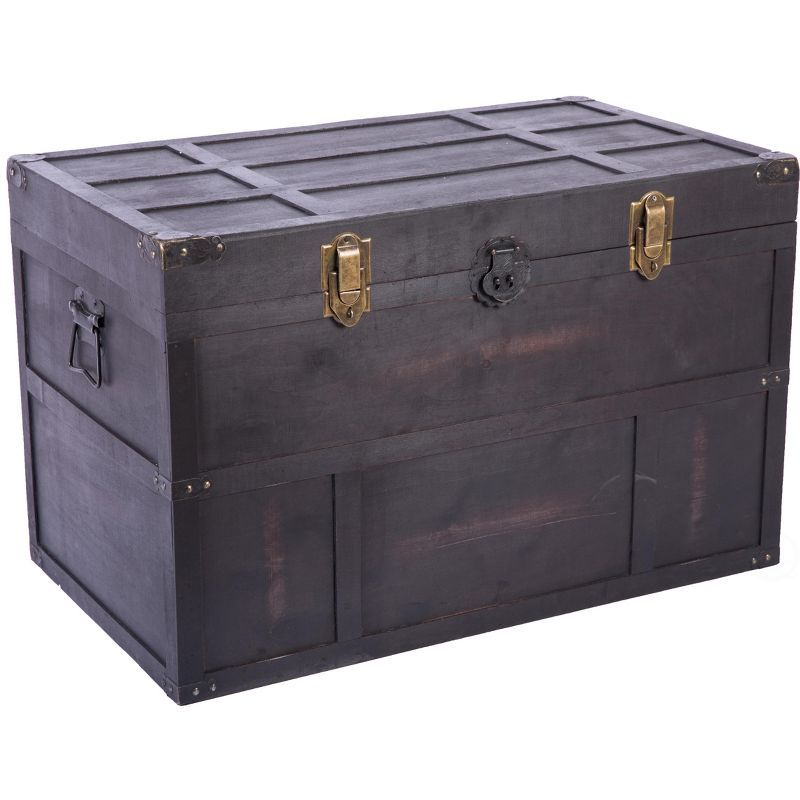 Large Dark Brown Wooden Storage Trunk with Lockable Latch