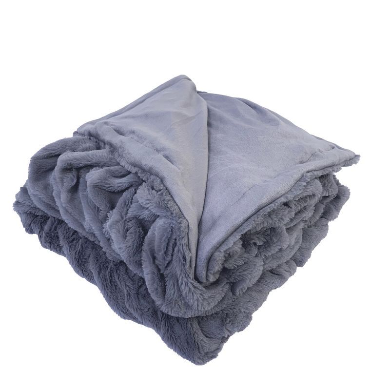 Gray Reversible Faux Fur and Cotton Throw Blanket, 50 x 60