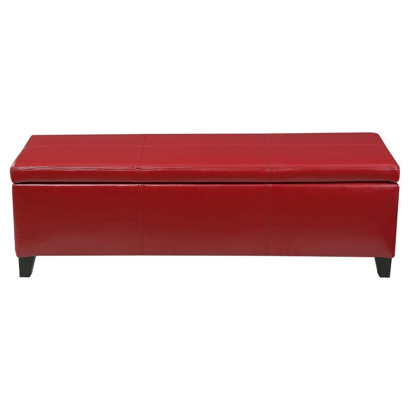 Red PU Leather Storage Ottoman Bench with Solid Wood Frame