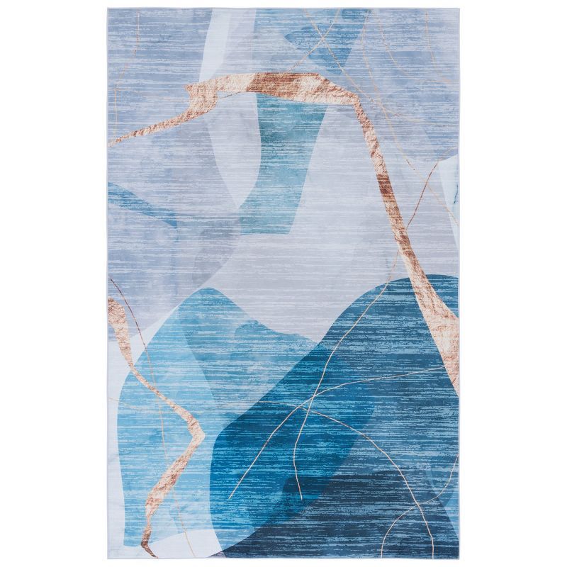 Blue Abstract Synthetic 9' x 12' Washable Area Rug