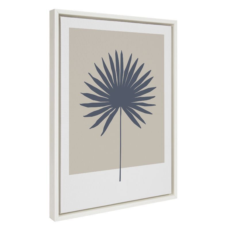 Muted Tan and Blue Botanical Palm Framed Canvas Art, 18x24