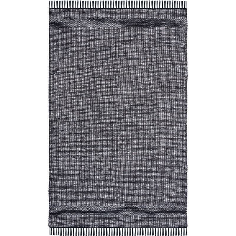 Charcoal and Black Handwoven Cotton Flat Woven Square Rug