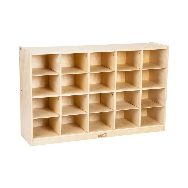 Natural Birch 20-Cubby Mobile Tray Storage Cabinet