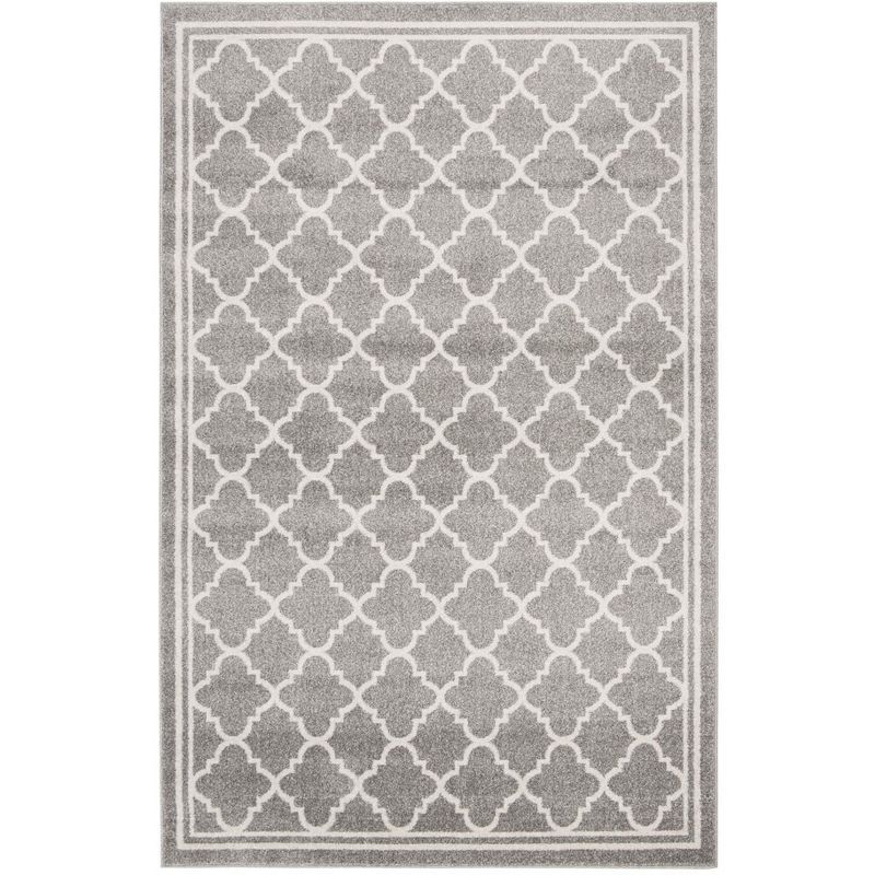 Reversible Geometric Dark Grey/Beige Synthetic Area Rug 4' x 6'