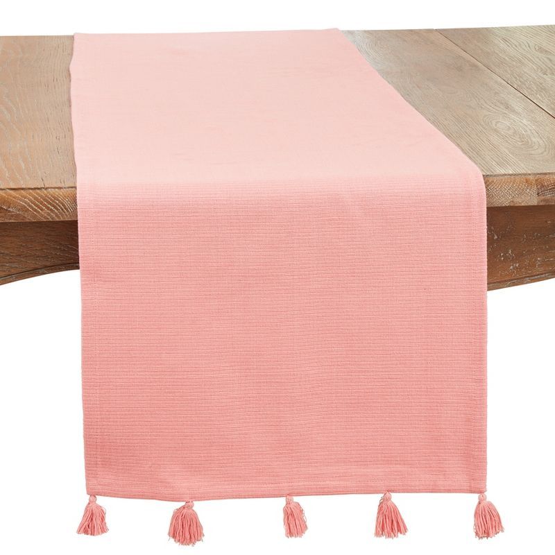 Pink Cotton Tassel Table Runner, 21.5 x 18 inches