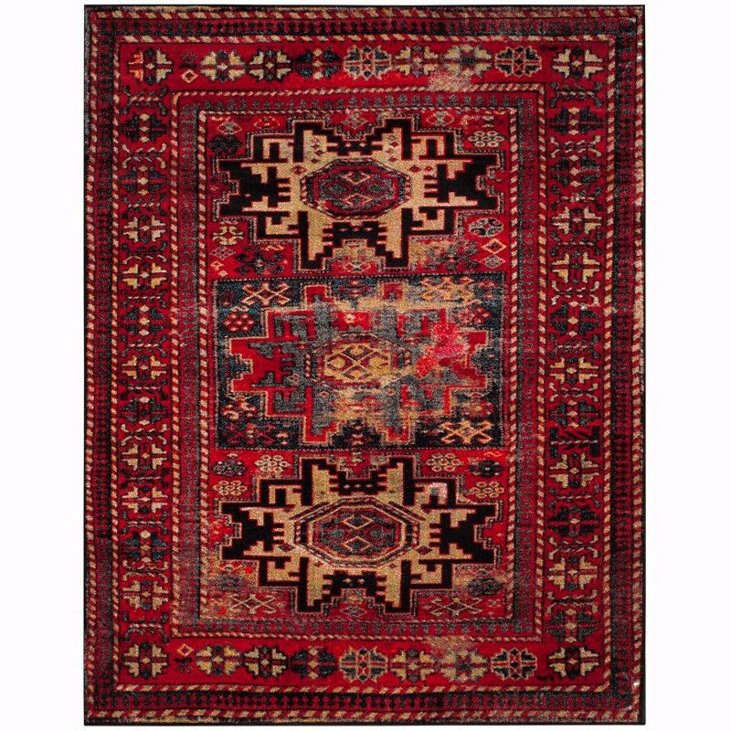 Handmade Round Red Synthetic Stain-Resistant Area Rug