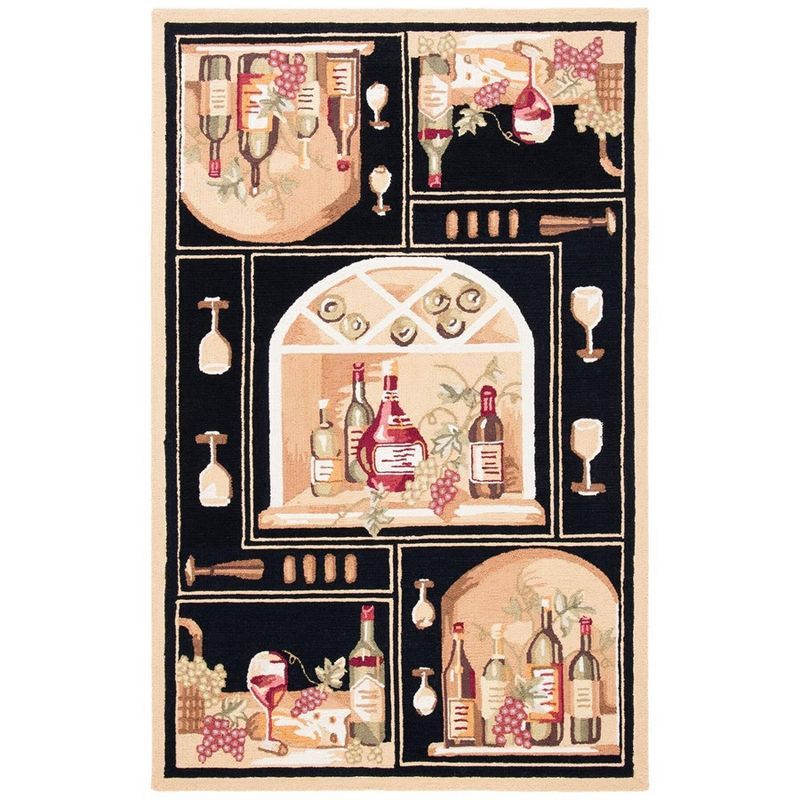 Chelsea Hand-Knotted Round Black/Multi Wool Area Rug