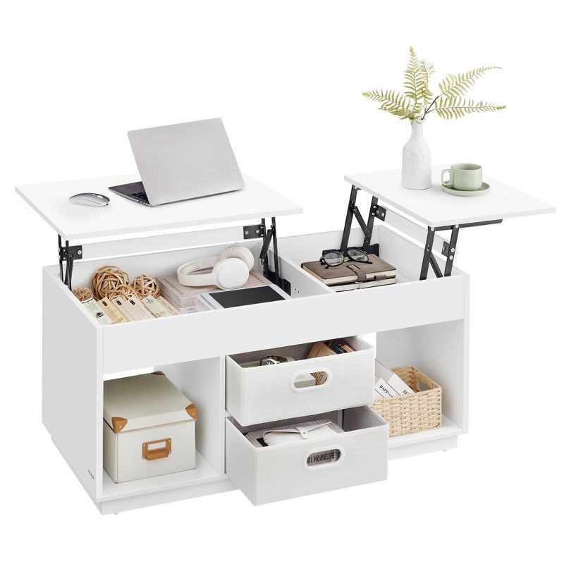 White Lift-Top Coffee Table with Storage and Drawers