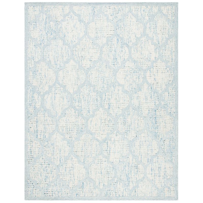 Ivory and Turquoise Handmade Tufted Wool Area Rug, 8' x 10'