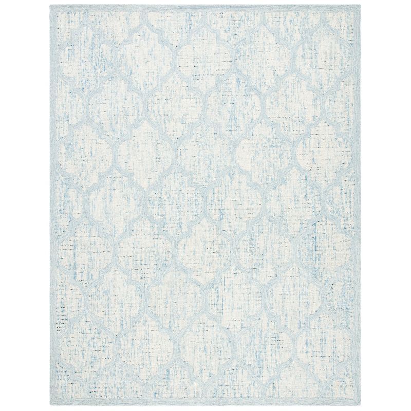 Ivory and Turquoise Handmade Tufted Wool Area Rug, 8' x 10'